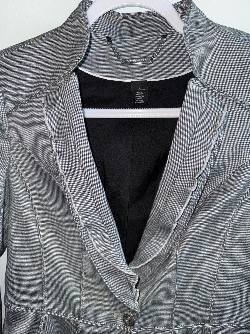 White House Black Market Grey Peplum Blazer Jacket Raw Edge Size 4 - Picture 3 of 11